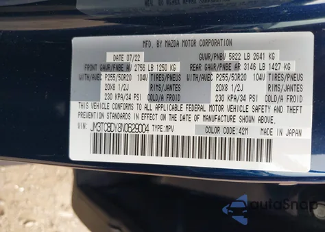 2022 Mazda Cx-9 Grand Touring from USA, damaged, VIN JM3TCBDY8N0629004